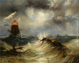 James Wilson Carmichael The Irwin Lighthouse Storm Raging painting